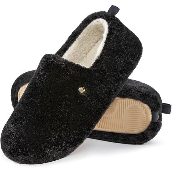 Women's Closed Back Slippers Faux Wool Soft Lightweight Non Slip House Black - Picture 1 of 5